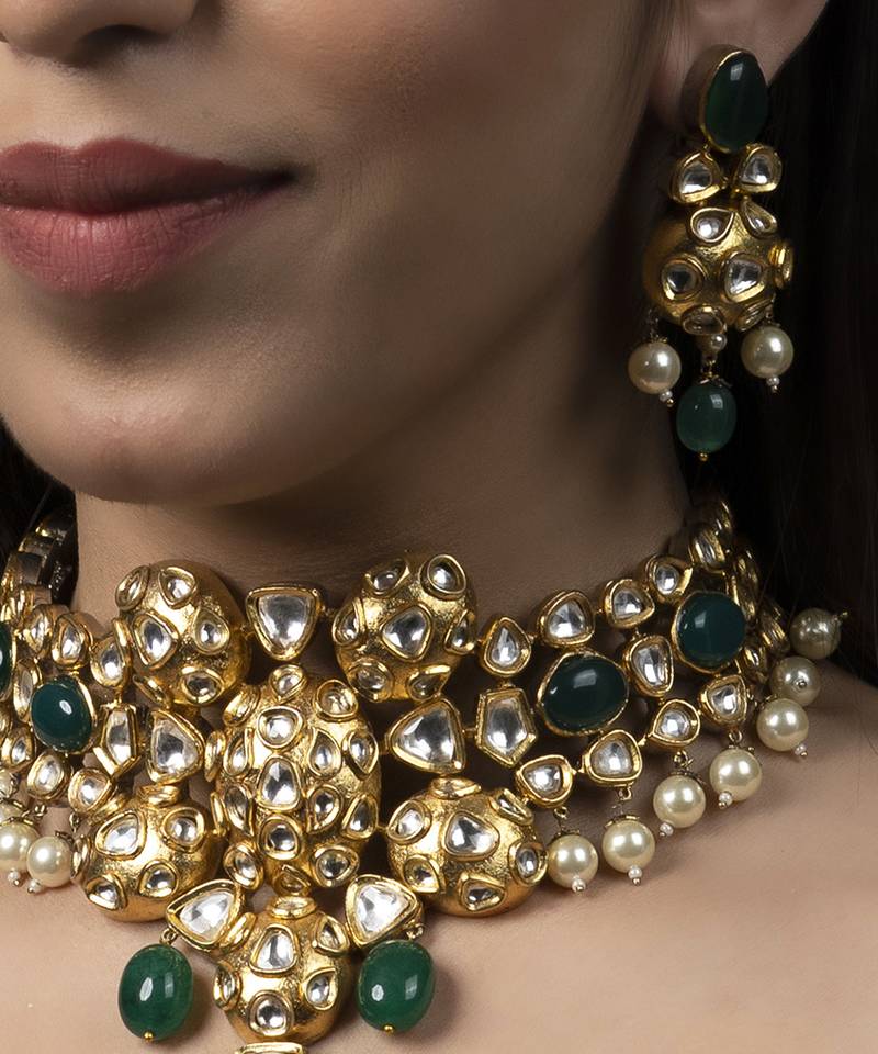 Gold Plated Kundan Necklace Set