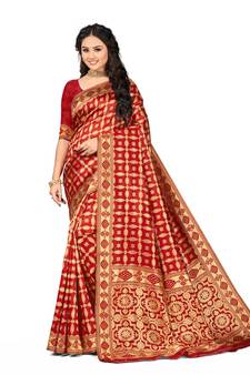 Maroon Embroidered Art Silk Saree With Blouse