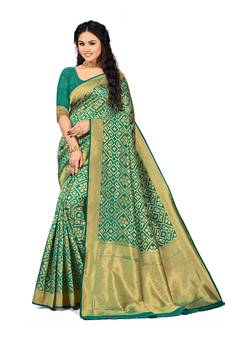 Green Embroidered Art Silk Saree With Blouse