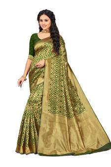 Green Embroidered Art Silk Saree With Blouse