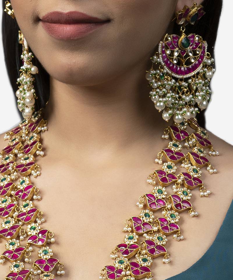 Gold Plated Kundan Long Necklace Set