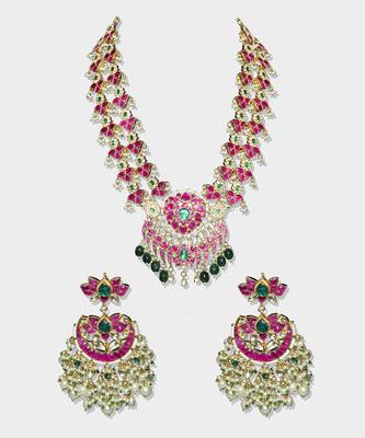 Gold Plated Kundan Long Necklace Set 3