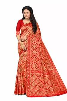 Red Embroidered Art Silk Saree With Blouse