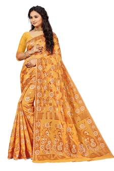 Multicolor Embroidered Cotton Saree With Blouse