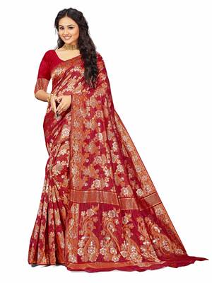 Maroon Embroidered Cotton Saree With Blouse 1
