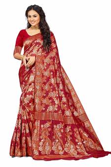 Maroon Embroidered Cotton Saree With Blouse