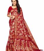 Maroon Embroidered Cotton Saree With Blouse