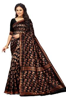 Black Embroidered Cotton Saree With Blouse