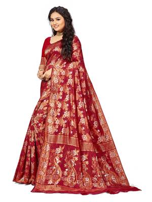 Maroon Embroidered Cotton Saree With Blouse 2