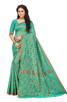 Green Embroidered Cotton Saree With Blouse