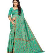 Green Embroidered Cotton Saree With Blouse
