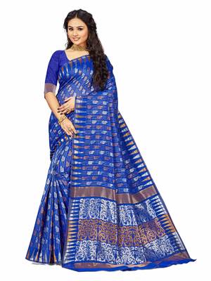 Blue Embroidered Cotton Saree With Blouse 1