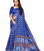 Blue Embroidered Cotton Saree With Blouse