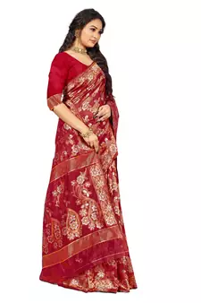 Maroon Embroidered Cotton Saree With Blouse