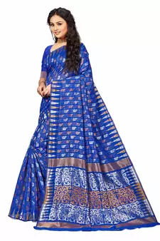Blue Embroidered Cotton Saree With Blouse