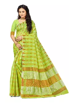 Green Embroidered Cotton Saree With Blouse