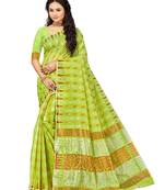 Green Embroidered Cotton Saree With Blouse