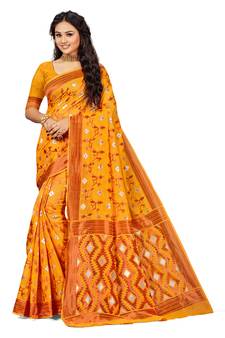 Multicolor Embroidered Cotton Saree With Blouse