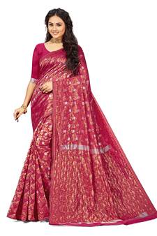 Multicolor Embroidered Cotton Saree With Blouse