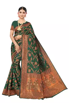 Green Embroidered Art Silk Saree With Blouse