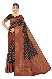 Black Embroidered Art Silk Saree With Blouse