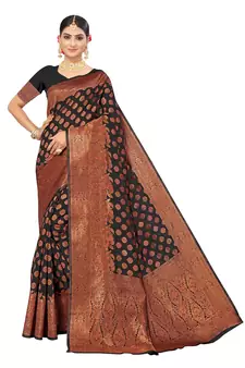 Black Embroidered Art Silk Saree With Blouse
