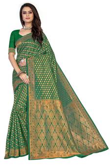 Green Embroidered Art Silk Saree With Blouse