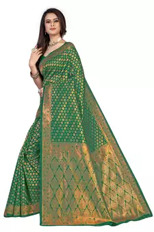 Green Embroidered Art Silk Saree With Blouse