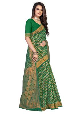 Green Embroidered Art Silk Saree With Blouse 4