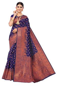 Blue Embroidered Art Silk Saree With Blouse