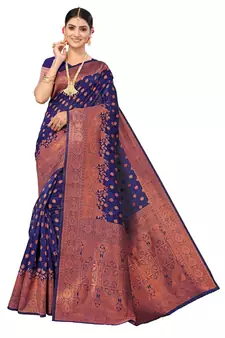 Blue Embroidered Art Silk Saree With Blouse