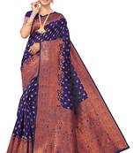 Blue Embroidered Art Silk Saree With Blouse