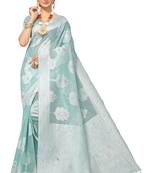 Blue Embroidered Cotton Saree With Blouse