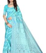 Blue Embroidered Cotton Saree With Blouse