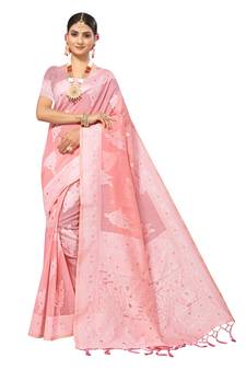 Pink Embroidered Cotton Saree With Blouse