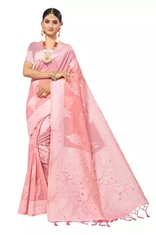 Pink Embroidered Cotton Saree With Blouse