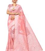 Pink Embroidered Cotton Saree With Blouse