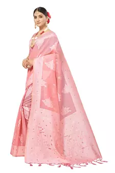 Pink Embroidered Cotton Saree With Blouse