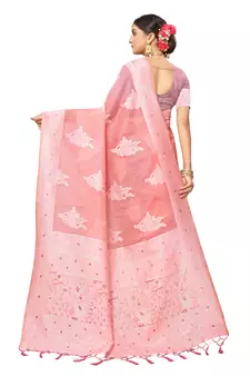 Pink Embroidered Cotton Saree With Blouse