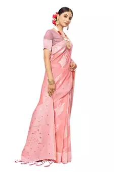 Pink Embroidered Cotton Saree With Blouse