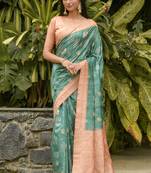Ethnic Banarasi silk blend Saree With Weaving Jari With Designer Printed In Sea Green