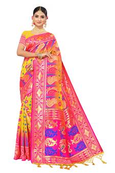 Multicolor Embroidered Art Silk Saree With Blouse