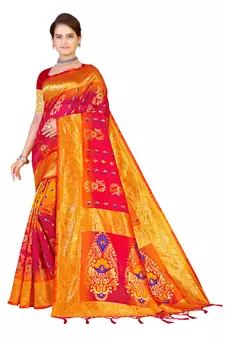 Multicolor Embroidered Art Silk Saree With Blouse