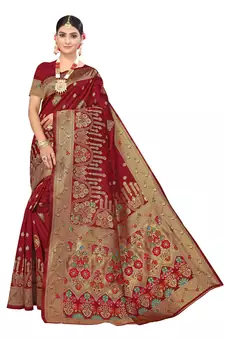 Maroon Embroidered Art Silk Saree With Blouse