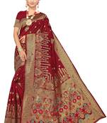 Maroon Embroidered Art Silk Saree With Blouse