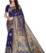 Blue Embroidered Art Silk Saree With Blouse