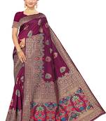 Purple Embroidered Art Silk Saree With Blouse