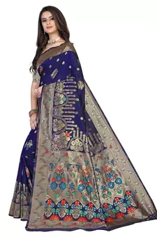 Blue Embroidered Art Silk Saree With Blouse