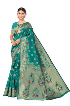 Green Embroidered Art Silk Saree With Blouse