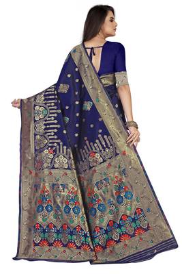 Blue Embroidered Art Silk Saree With Blouse 3